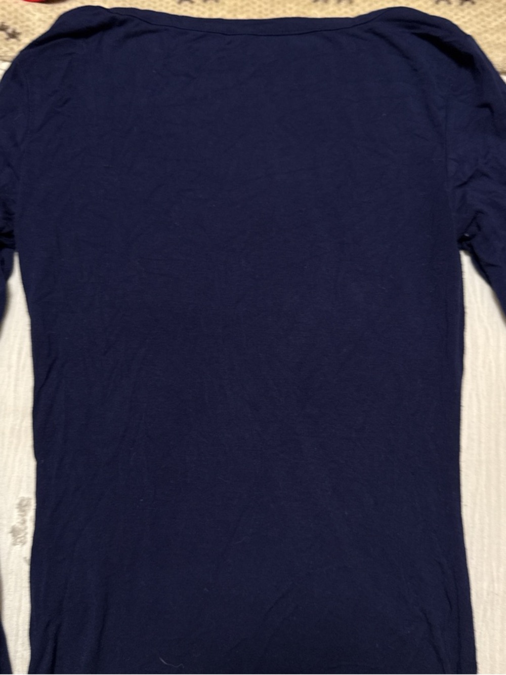 Women's Navy Long-Sleeve V-Neck Button Front Top - Picture 2 of 2